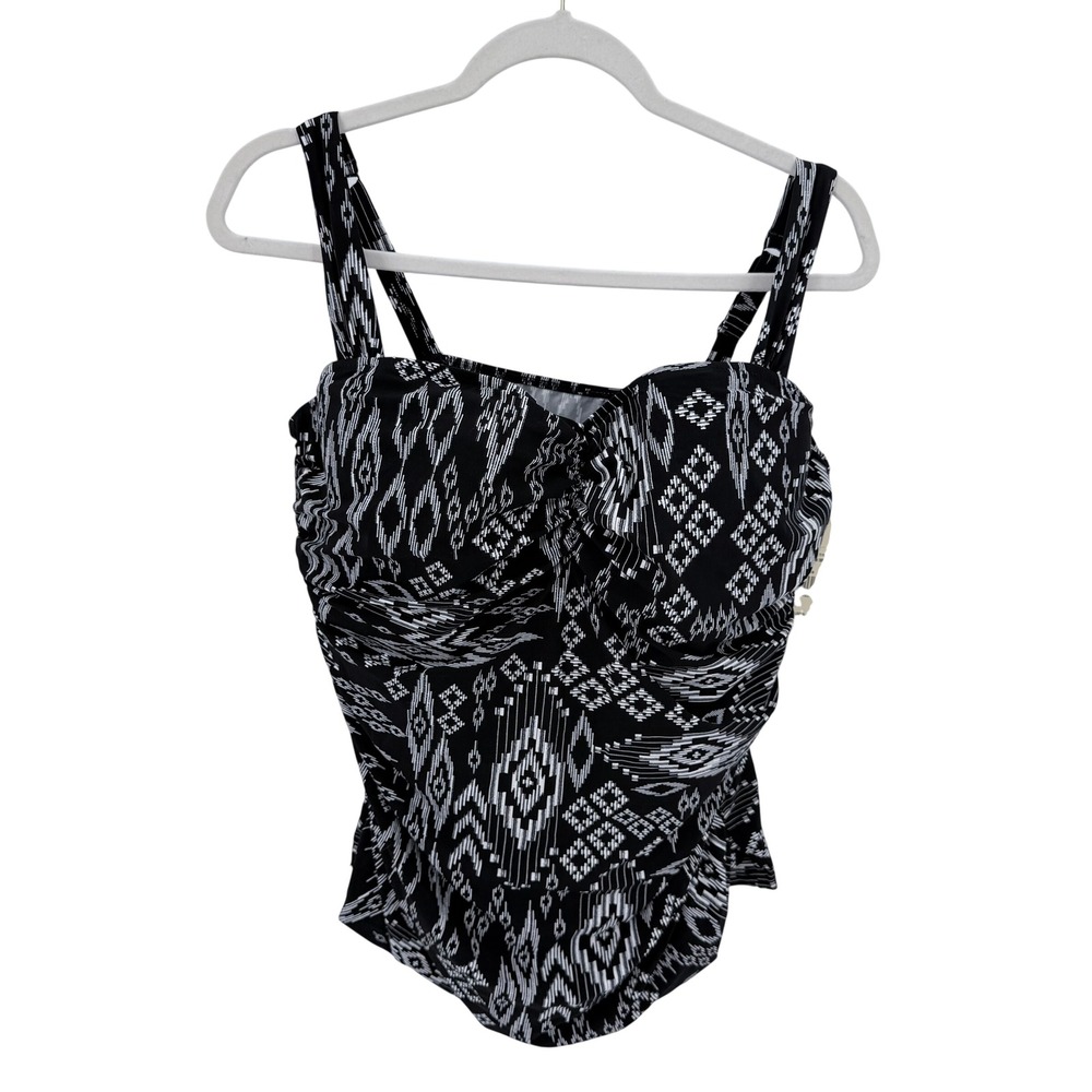 Gottex Profile Black White Ikat Geometric Tankini Swim Top 22W E22041W18 NEW